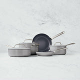 Crate & Barrel EvenCook Ceramic ™ Grey Ceramic Nonstick 8-Piece Cookware Set with Bonus.
