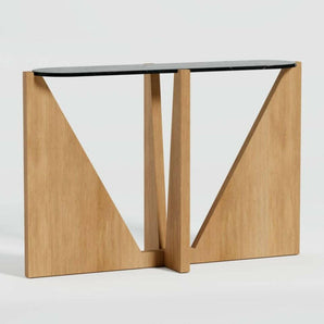 Miro Black Marble Console Table with Wood Base