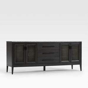 Enzo 72" Black Storage Media Console with Marble Top.