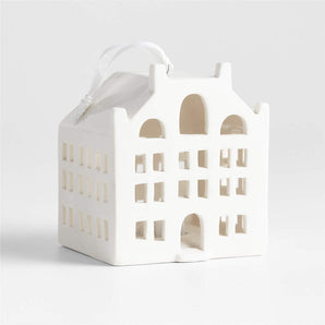 Wide Ceramic Canal House Christmas Tree Ornament