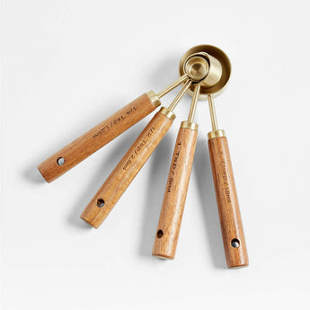 Acacia Wood and Gold Measuring Spoons, Set of 4.