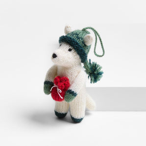 Alpaca Dog with Present Christmas Tree Ornament