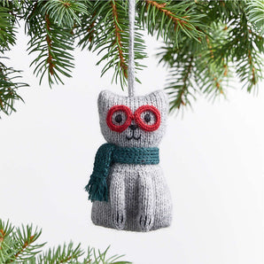 Alpaca Cat with Glasses Christmas Tree Ornament