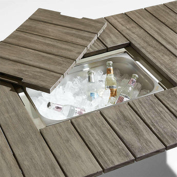 Andorra 61" Grey Wood Outdoor Coffee Table with Drink Bin.