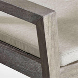 Andorra Weathered Grey Wood Outdoor Dining Chair with Taupe Cushion.