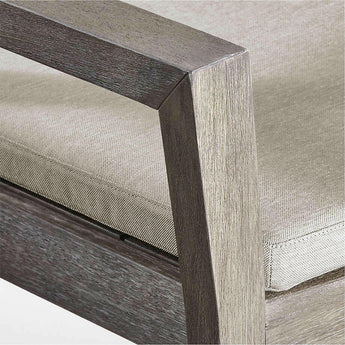 Andorra Weathered Grey Wood Outdoor Dining Chair with Taupe Cushion.