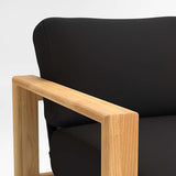 Anguilla 90" Teak Outdoor Sofa with Black Cushions.