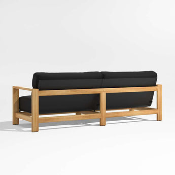 Anguilla 90" Teak Outdoor Sofa with Black Cushions.