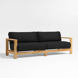 Anguilla 90" Teak Outdoor Sofa with Black Cushions.