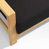 Anguilla 90" Teak Outdoor Sofa with Black Cushions.