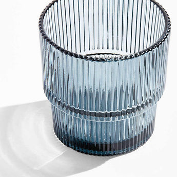 Atwell 11-Oz. Blue Stackable Ribbed Double Old-Fashioned Glass.