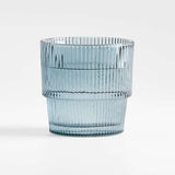 Atwell 11-Oz. Blue Stackable Ribbed Double Old-Fashioned Glass.