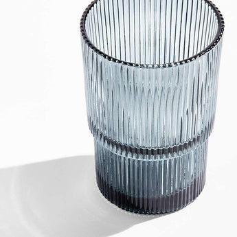 Atwell 16-Oz. Blue Stackable Ribbed Highball Glass.