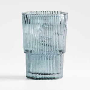 Atwell 16-Oz. Blue Stackable Ribbed Highball Glass.