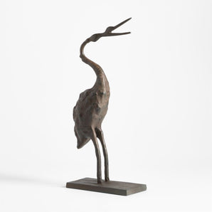 Aves Small Metal Crane Sculpture.