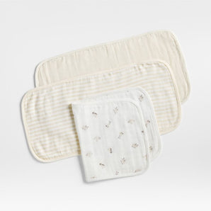 Baby First Mini Animal Organic Cotton Gauze Burp Cloth, Set of 3