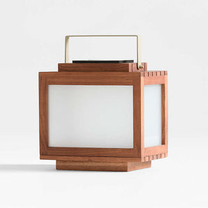 Batten Acacia Wood and Glass LED Solar Outdoor Lantern