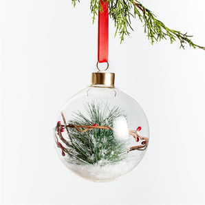 Berry Pine in Glass Ball Christmas Tree Ornament