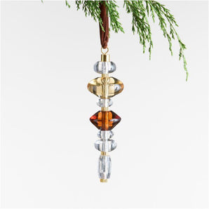 Adorno de árbol de Navidad de vidrio apilado en color ámbar, dorado y transparente de 6.5"
