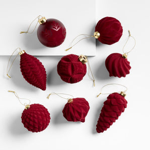 Velvet Christmas Ornaments, Set of 8