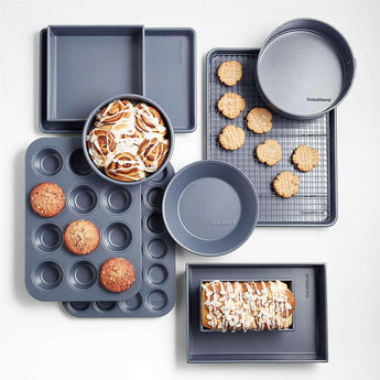 Crate & Barrel Slate Blue Baking Sheet and Cooling Rack Set.