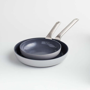 Crate & Barrel EvenCook Ceramic ™ Grey Ceramic Nonstick Fry Pans, Set of 2.