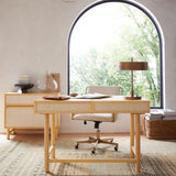 Caterina Natural Upholstered Office Chair with Brass Base.