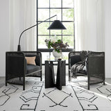 Miro Black Marble Round End Table with Black Ebonized White Oak Wood Base.