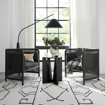 Miro Black Marble Round End Table with Black Ebonized White Oak Wood Base.