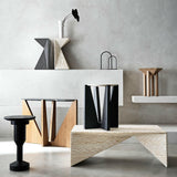 Miro Black Marble Round End Table with Black Ebonized White Oak Wood Base.