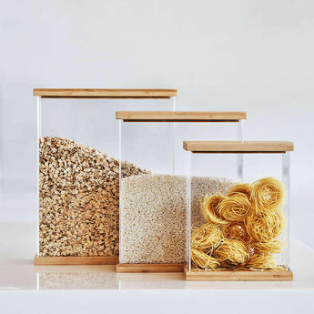 Large Rectangular Acrylic Kitchen Canister with Bamboo Lid.