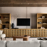 Campagna 76" Rattan and Natural Oak Wood Storage Media Console.