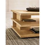 Stria Cerused Natural Oak Wood 56" Rectangular Storage Coffee Table.