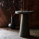 Willy Charcoal Brown Round Pedestal Side Table by Leanne Ford.