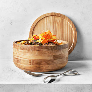 Arla Ash Wood Round Serving Bowl with Portable Lid.