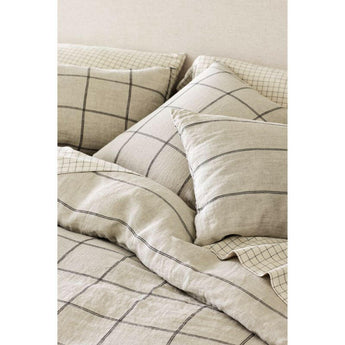 Organic Cotton Grid Natural and Midnight Navy King Bed Sheet Set.