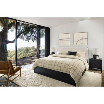 Organic Cotton Grid Natural and Midnight Navy King Bed Sheet Set.