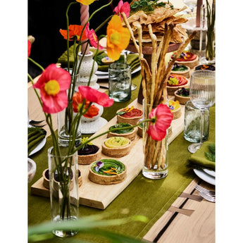 Fringe Trim 18" Oregano Green Linen Table Runner by Laura Kim.