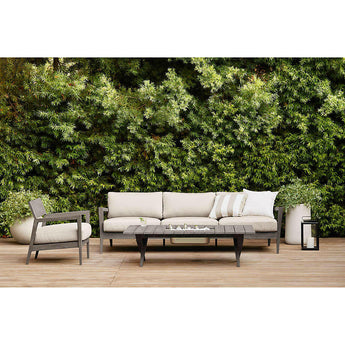 Andorra 61" Grey Wood Outdoor Coffee Table with Drink Bin.