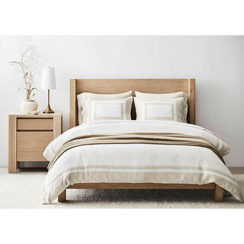 New Natural European Flax Certified Linen Border Crisp White/Arcadia Tan Duvet Cover.