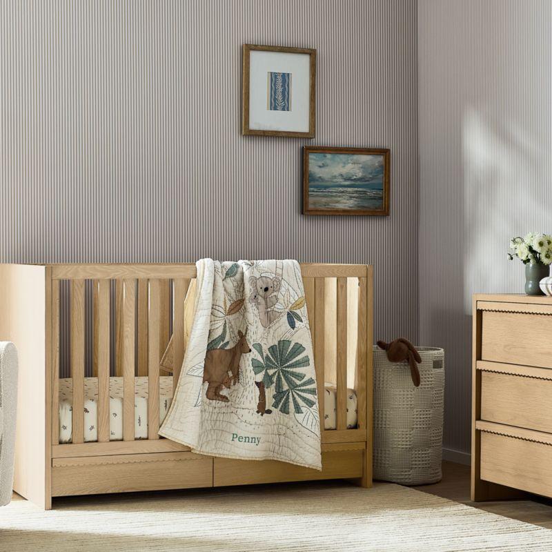Baby Raya Natural Oak Wood Convertible Baby Crib with Storage and Todd