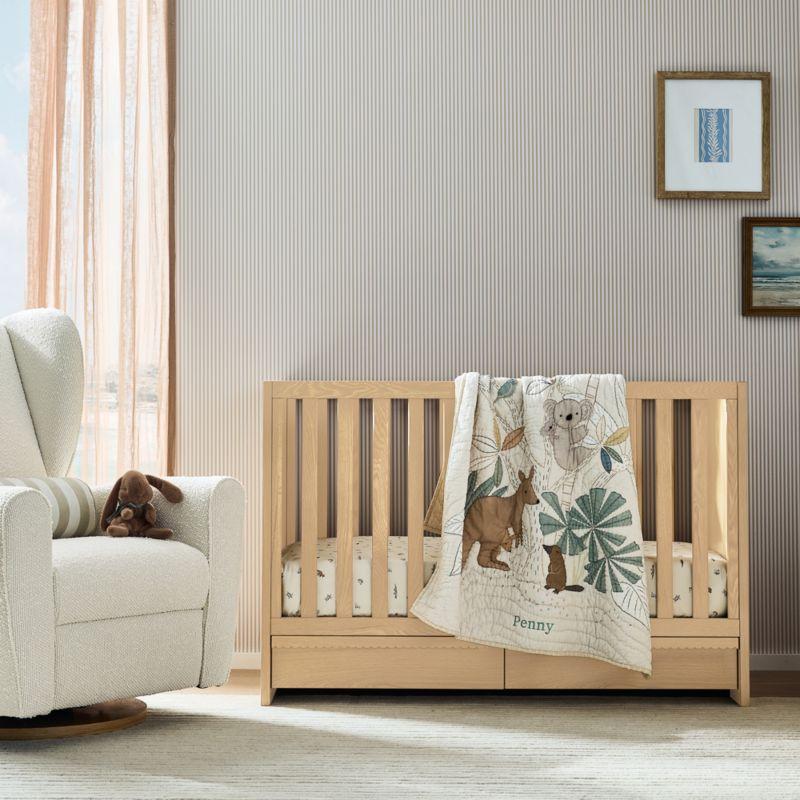 Baby Raya Natural Oak Wood Convertible Baby Crib with Storage and Todd