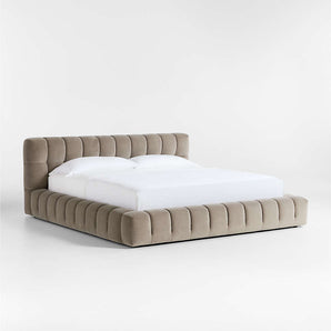 Cambria Taupe Velvet Tufted Upholstered Bed