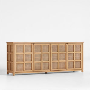 Campagna 76" Rattan and Natural Oak Wood Storage Media Console.