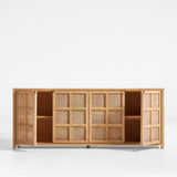 Campagna 76" Rattan and Natural Oak Wood Storage Media Console.