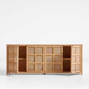 Campagna 76" Rattan and Natural Oak Wood Storage Media Console.