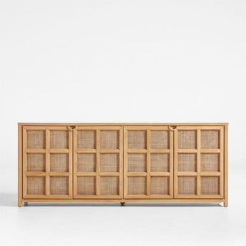Campagna 76" Rattan and Natural Oak Wood Storage Media Console.