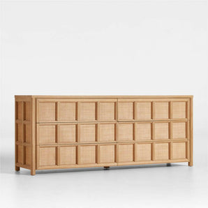 Campagna Rattan and Natural Oak Wood 6-Drawer Dresser.