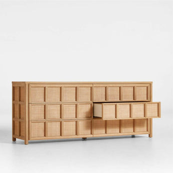 Campagna Rattan and Natural Oak Wood 6-Drawer Dresser.