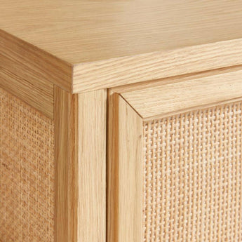 Campagna Rattan and Natural Oak Wood 6-Drawer Dresser.